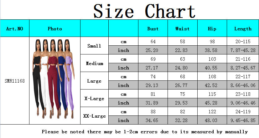 Sexy Fashion Elastic Solid Color Strapless Two-Piece Pants Set 16