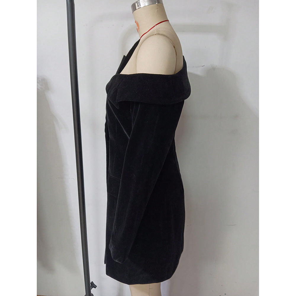 Women gold velvet long-sleeved Blazer dress 9