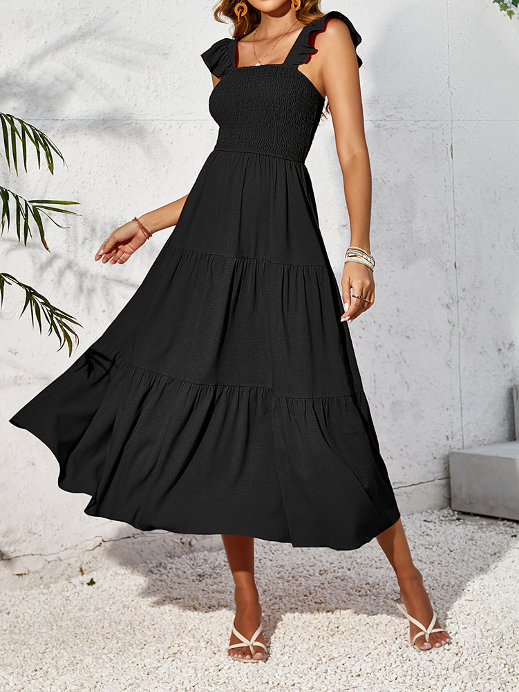 Women Ruffled Flying Sleeve Tank Top Cascading Ruffles French Dress 6