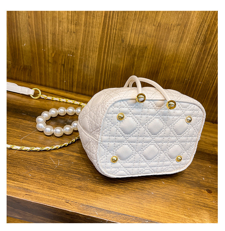 Women Lingge Bag Fashion Pearl Bucket Bag Shoulder Messenger Bag 7