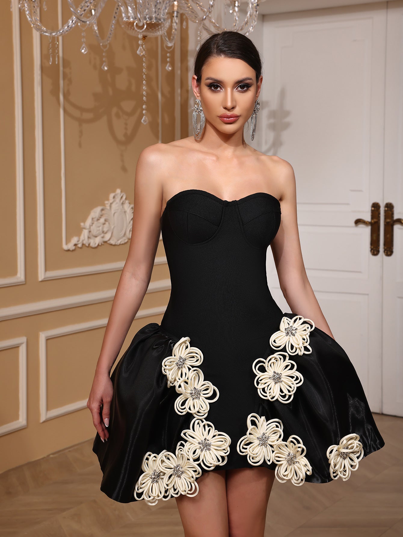 Women Black Strapless Bandage dress Tutu dress 3