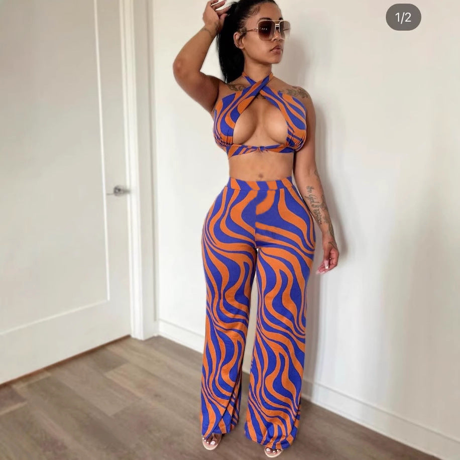 Spring Summer and Autumn Women's Elegant High-Waist Abstract Print Straight Pants 6