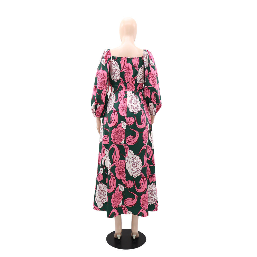 Women's Square Neck Bow Hollow Design Bubble Long Sleeve Chic Long Dress 5