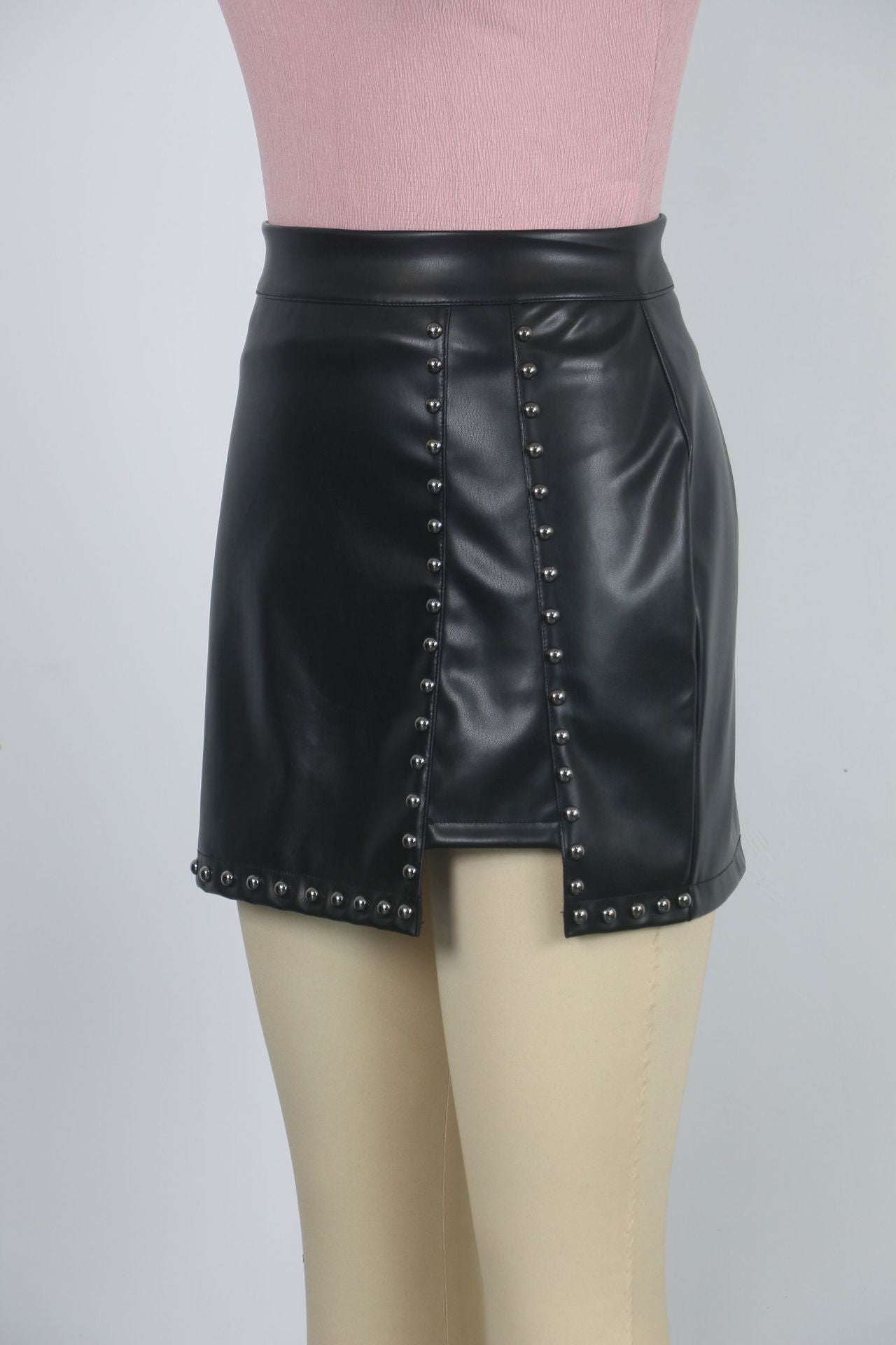 Women Beaded Pu Leather Bodycon Zipper Sexy Mini Dress 5