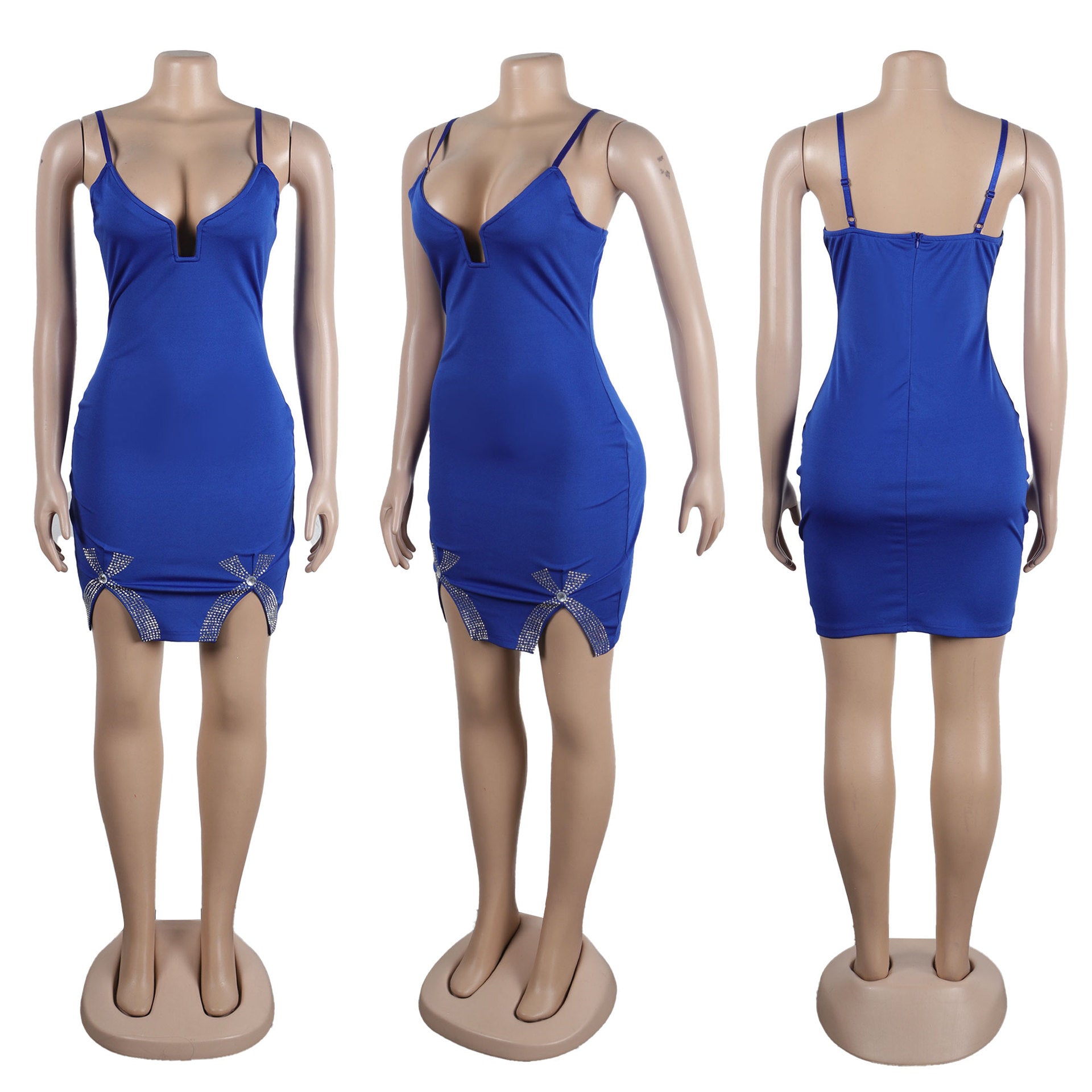 Sexy Bow-Embellished Beaded Slit Strap Bodycon Dress 45