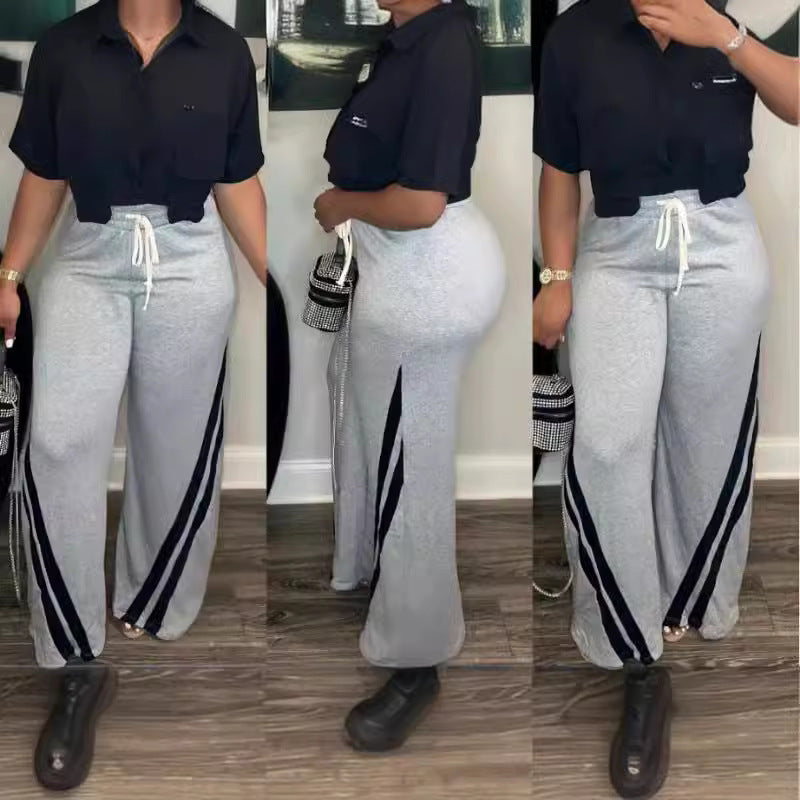 Fashion Casual Drawstring Stripes Women's Pants