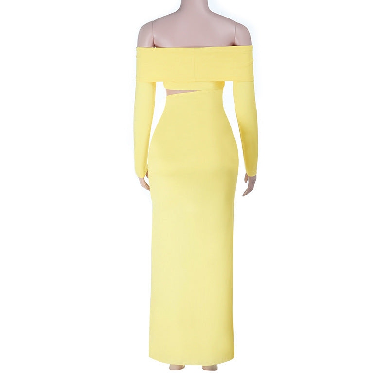 Women strapless hollow slit long-sleeved sexy fall bodycon dress 7