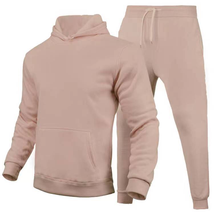 Men Casual Solid two-piece fleece loose Hoodies and sweatpants two-piece set 23