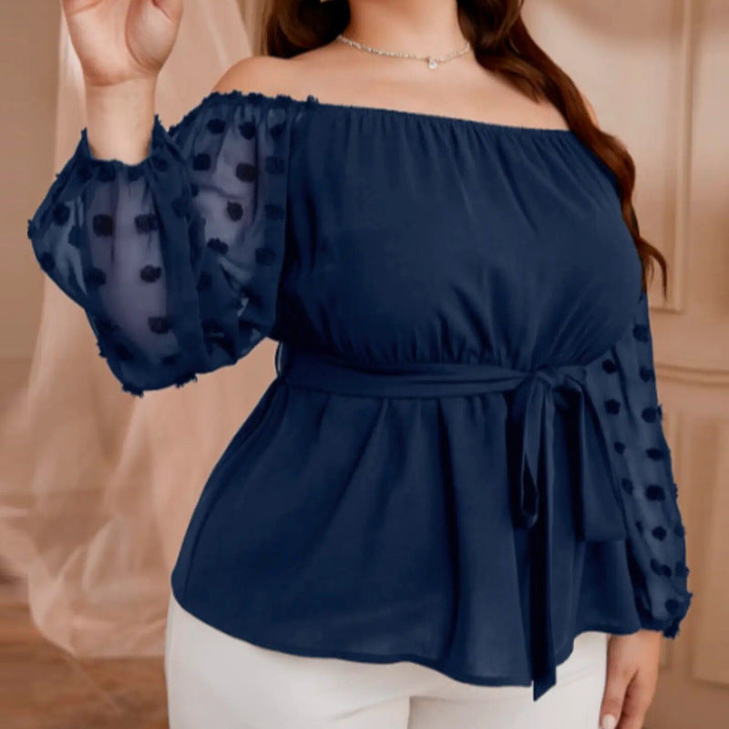 Sexy Plus Size Women Solid Color Off Shoulder Mesh Patchwork Chic Career Tops 4