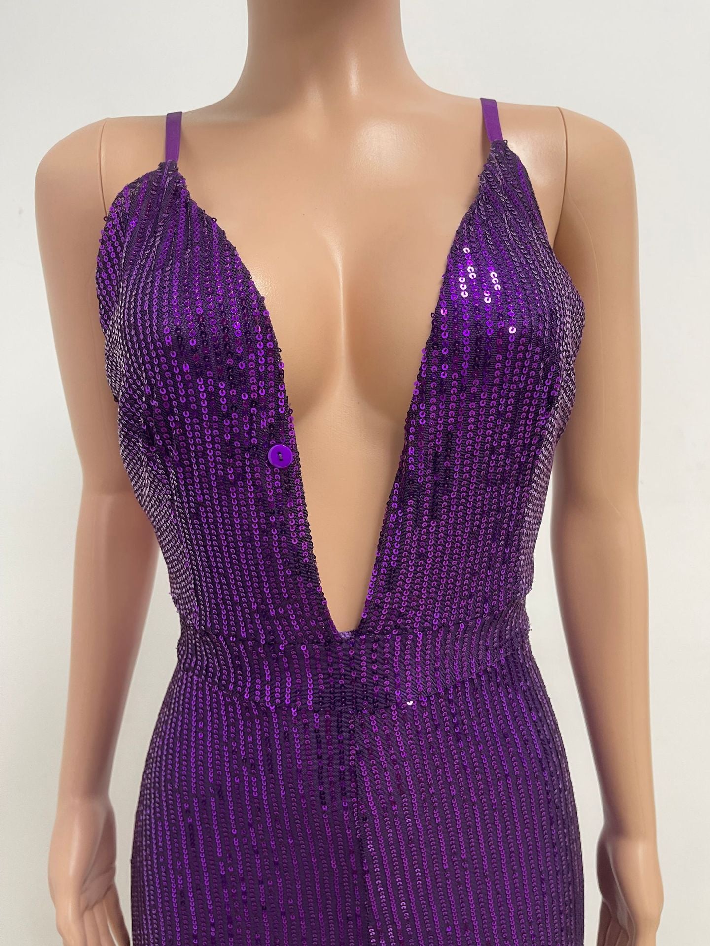 Deep V Neck Low Back Sleeveless Chic Sequined Straps Elegant Women's Party Jumpsuit 99