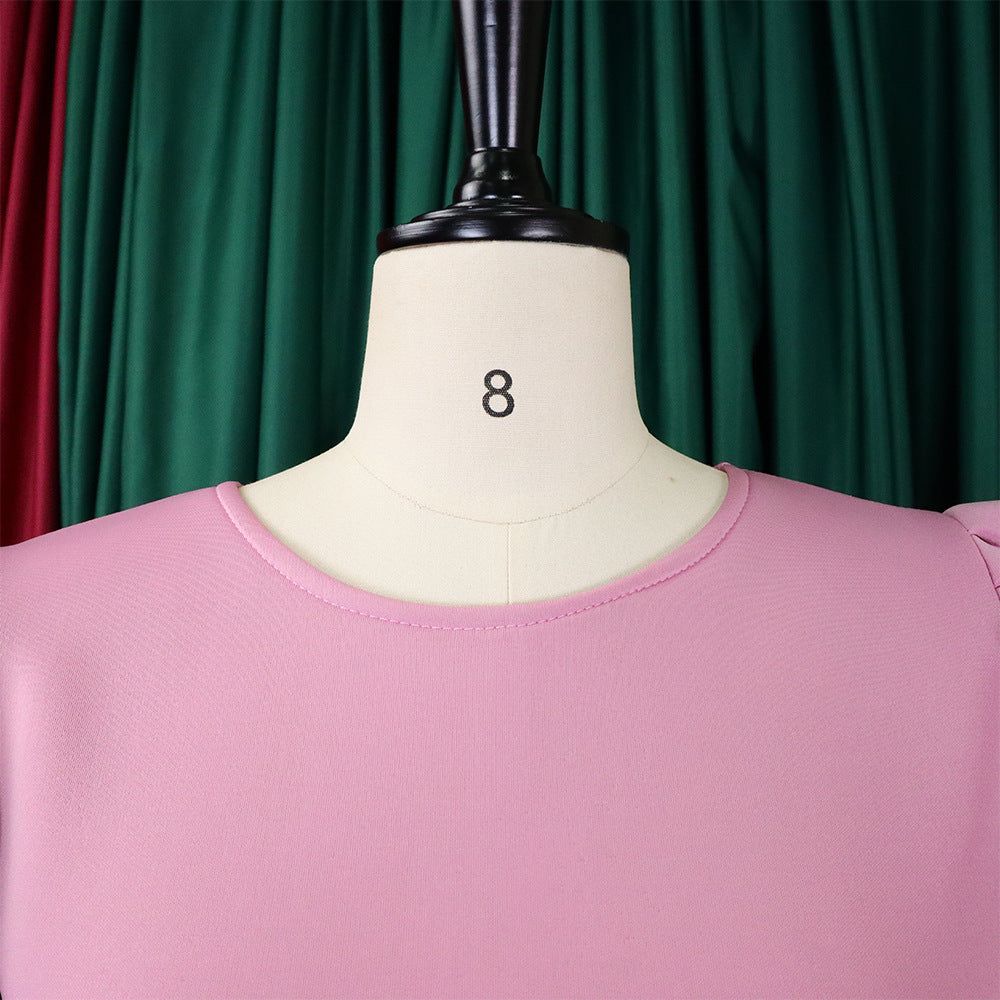 Women Round Neck Puff Sleeve Dress 59