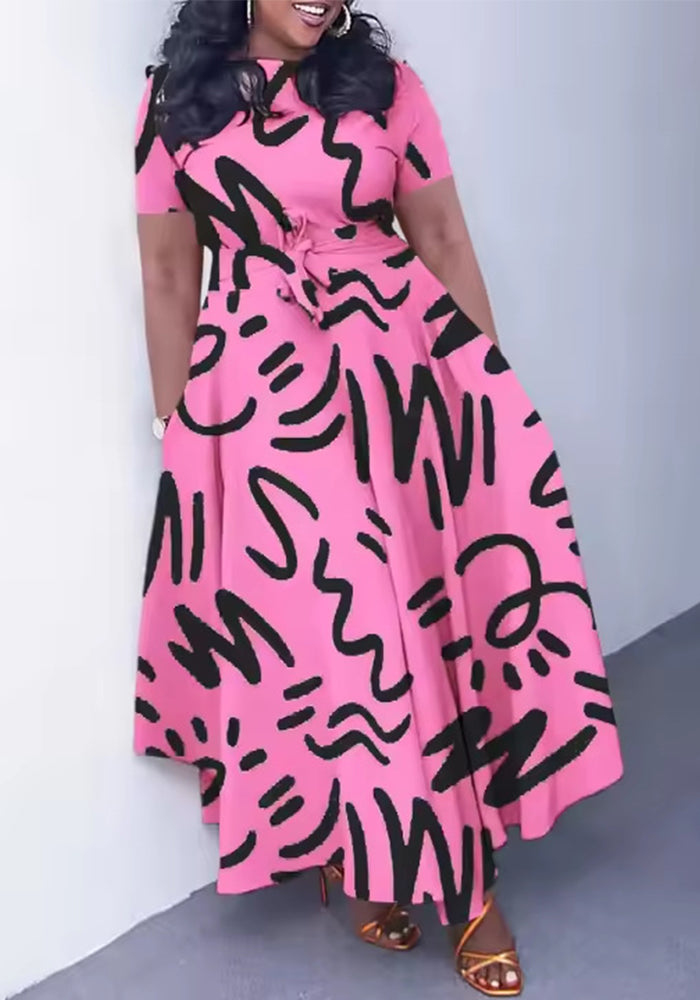 Women African Round Neck Printed Short Sleeve Dress