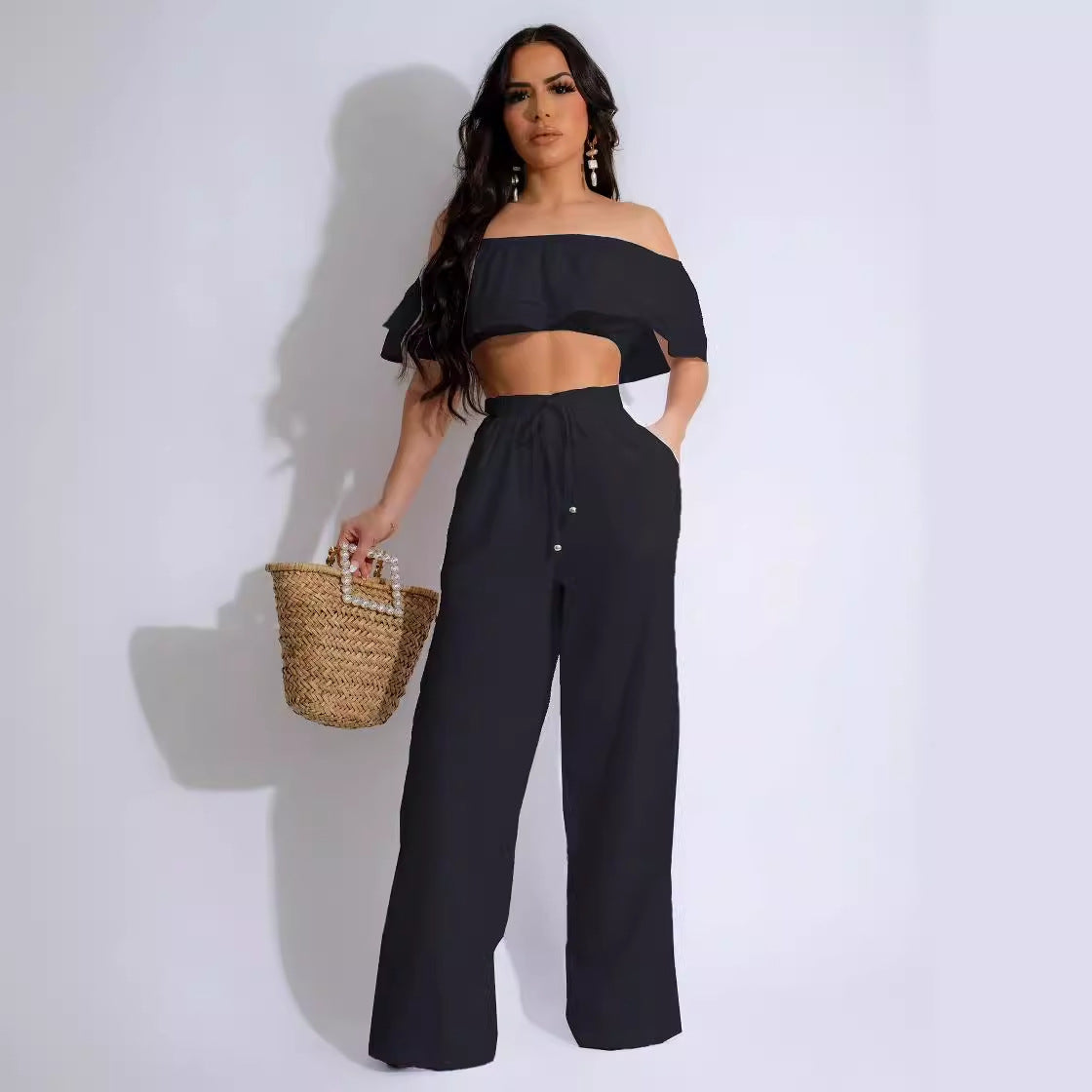 Women Casual Ruffled Top and Pants Two-piece Set 6