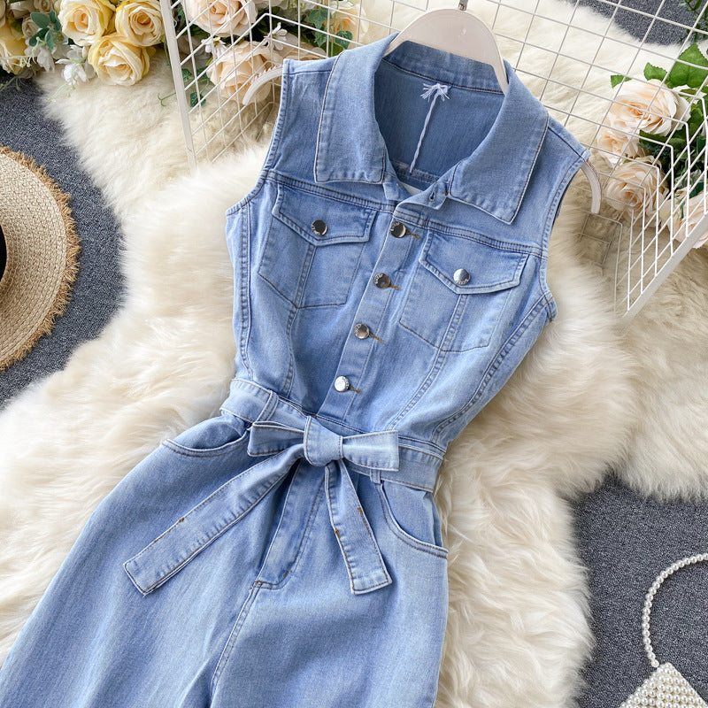 Women Denim Wide Leg Jumpsuit 5