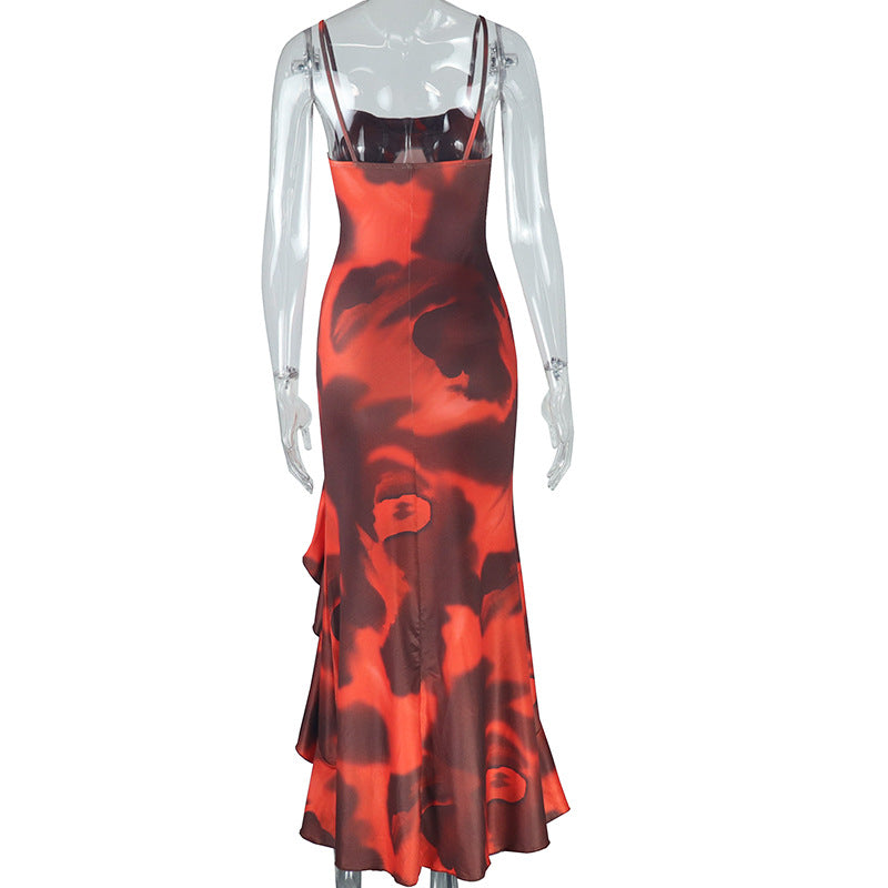 Women Pleated Slit Printed Irregular Dress 7