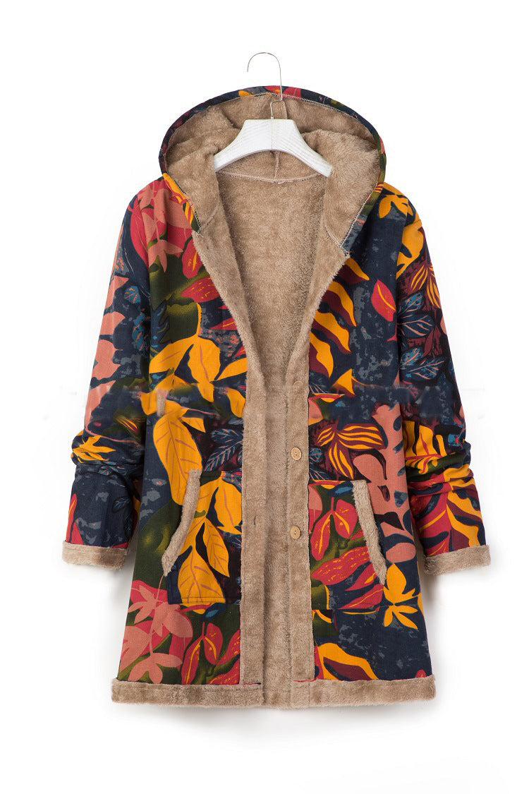 Winter Women's Printed Fleece Hooded Warm Jacket 10