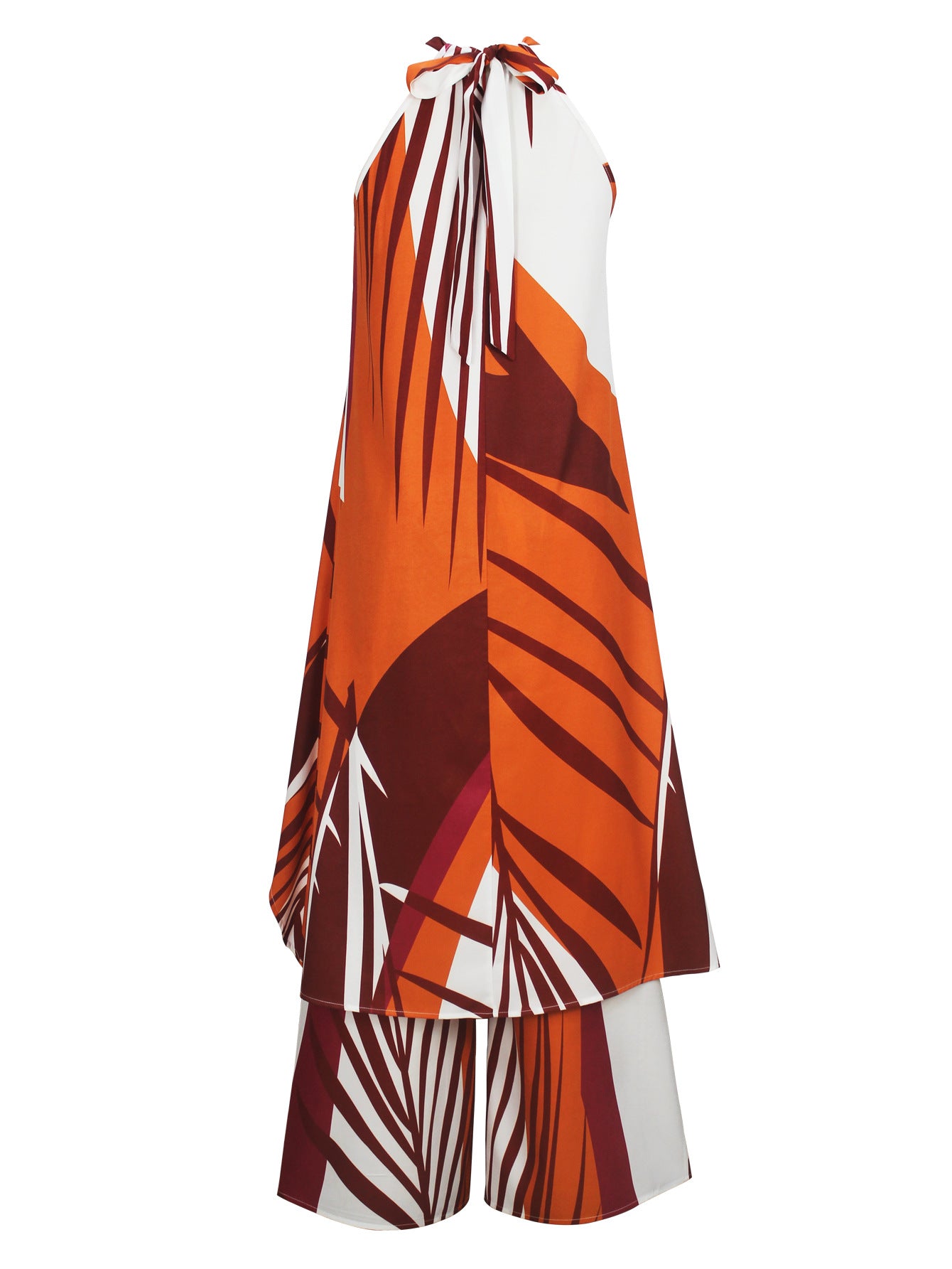 Women's Elegant Halter-Neck Sleeveless Irregular Top with Loose Trousers Two Piece Set 7