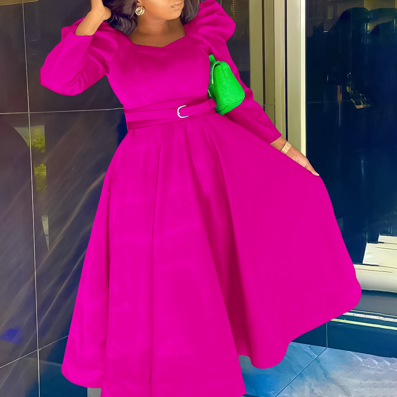 Plus Size Women Winter Puff Sleeve Formal Party Dress 5