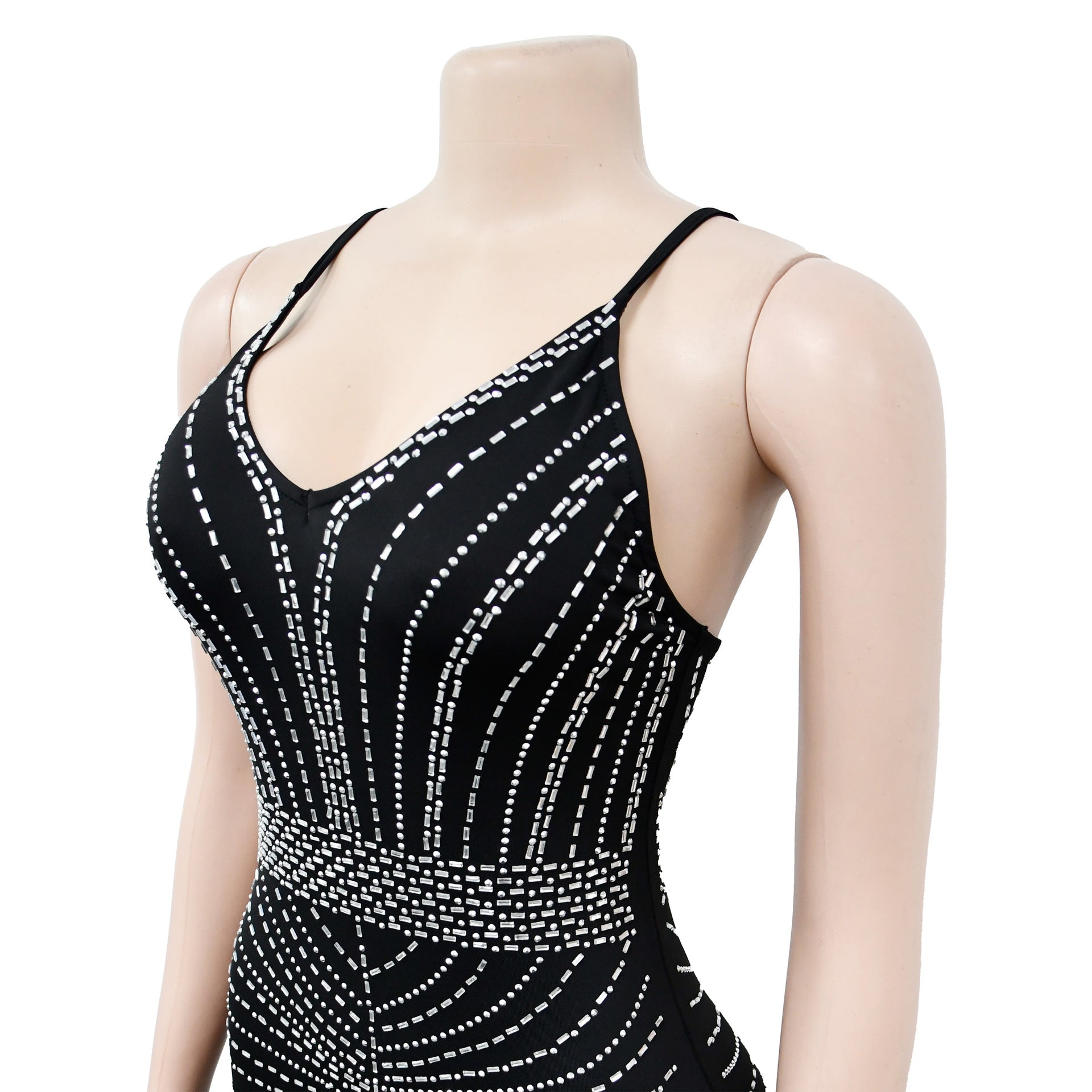 Fashion Ladies Solid Color Camisole Sleeveless Beaded Low Back Maxi Dress 20