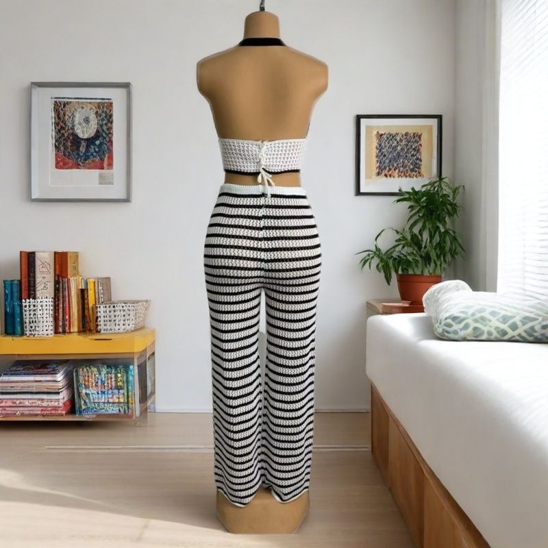 Women summer casual sexy top and trousers two-piece set 4