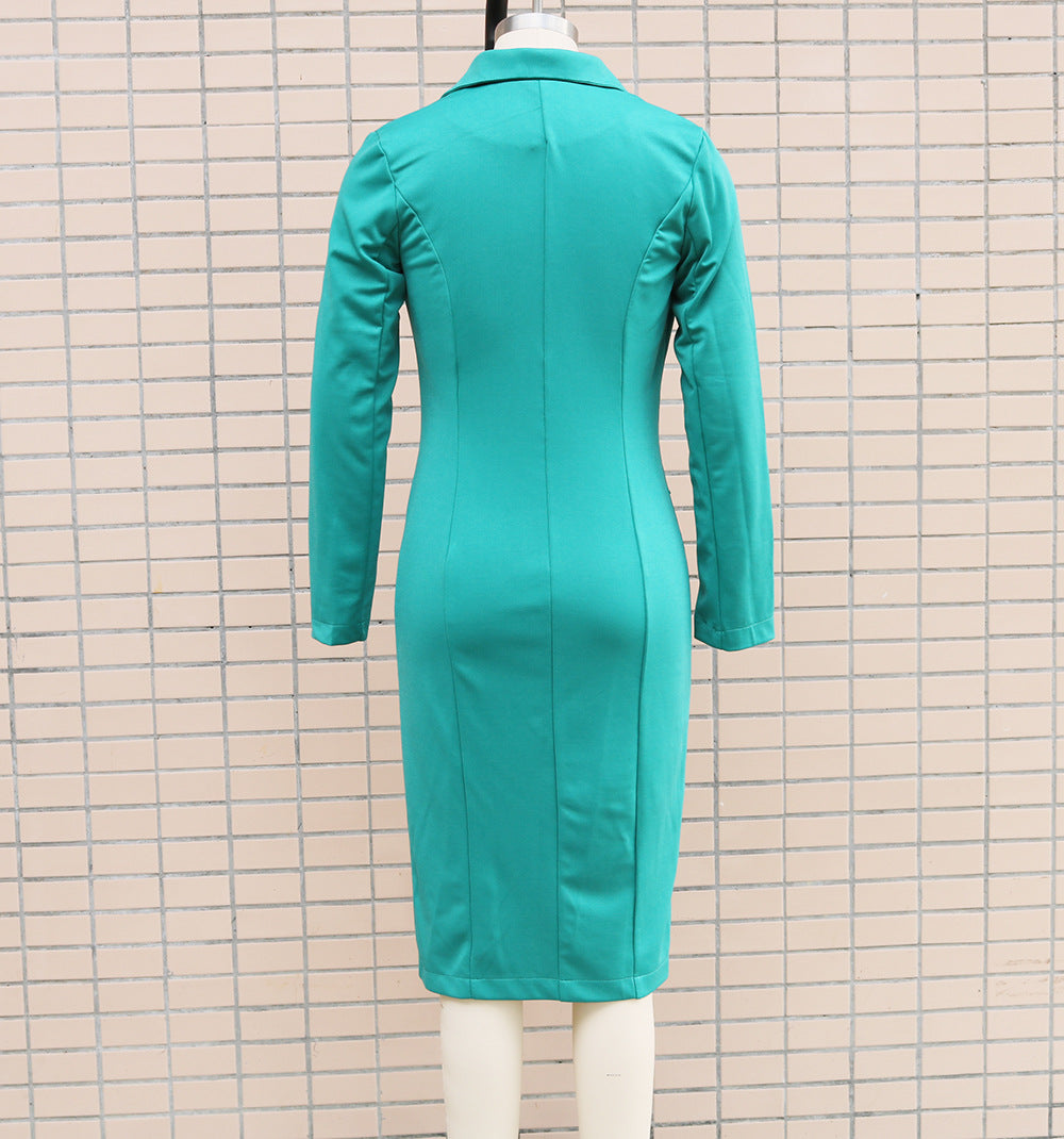 Women Autumn and Winter Long Sleeve Double Breasted Blazer Dress 23