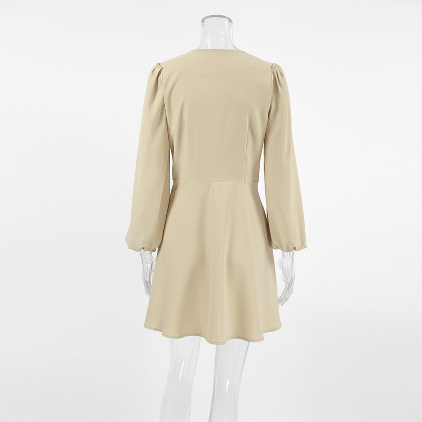 Women French chiffon v-neck dress 8