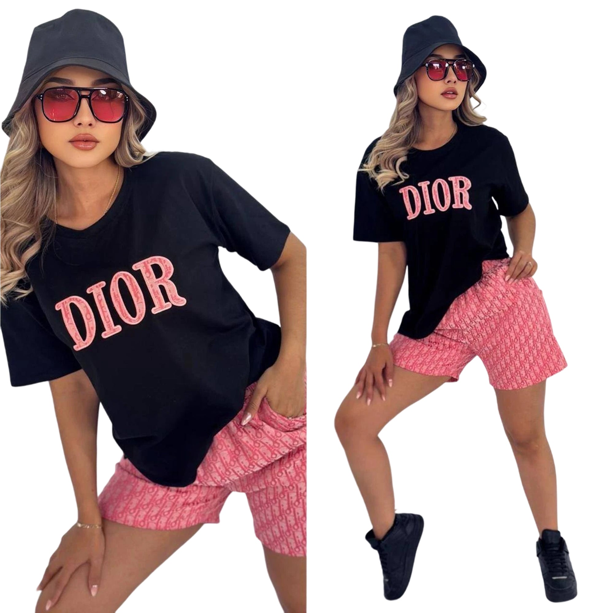 Women summer embroidery + printed short-sleeved top and shorts two-piece set 8