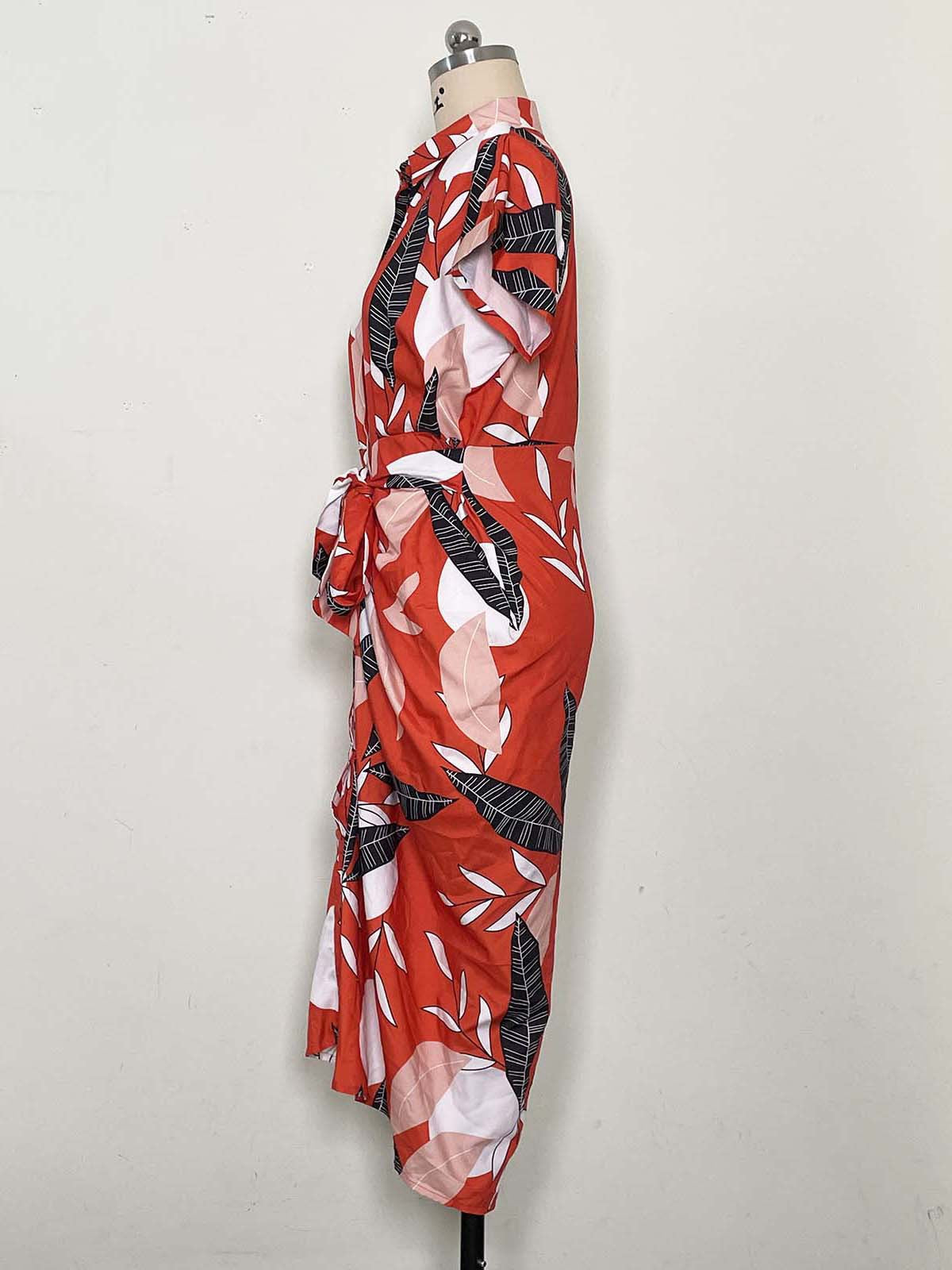 Women's Summer Printed Slim Single-Breasted Casual Shirt Dress 17