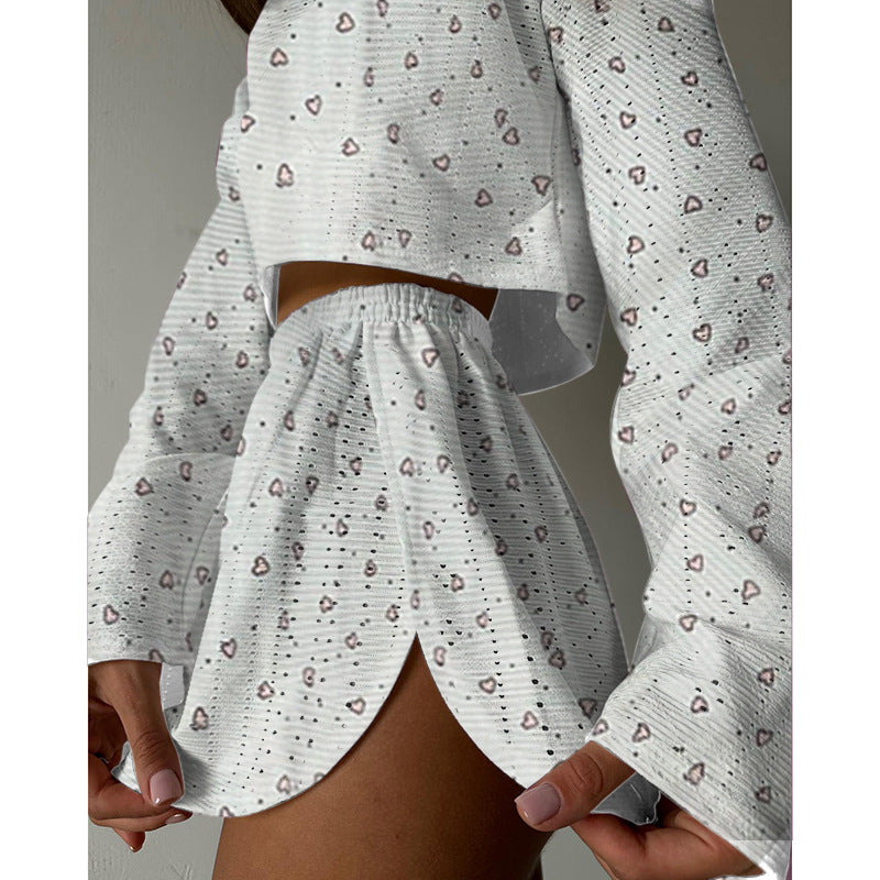 Women's Pajama-Style Two Piece Set Fashionable Slim/Loose Pullover Top & Shorts 6