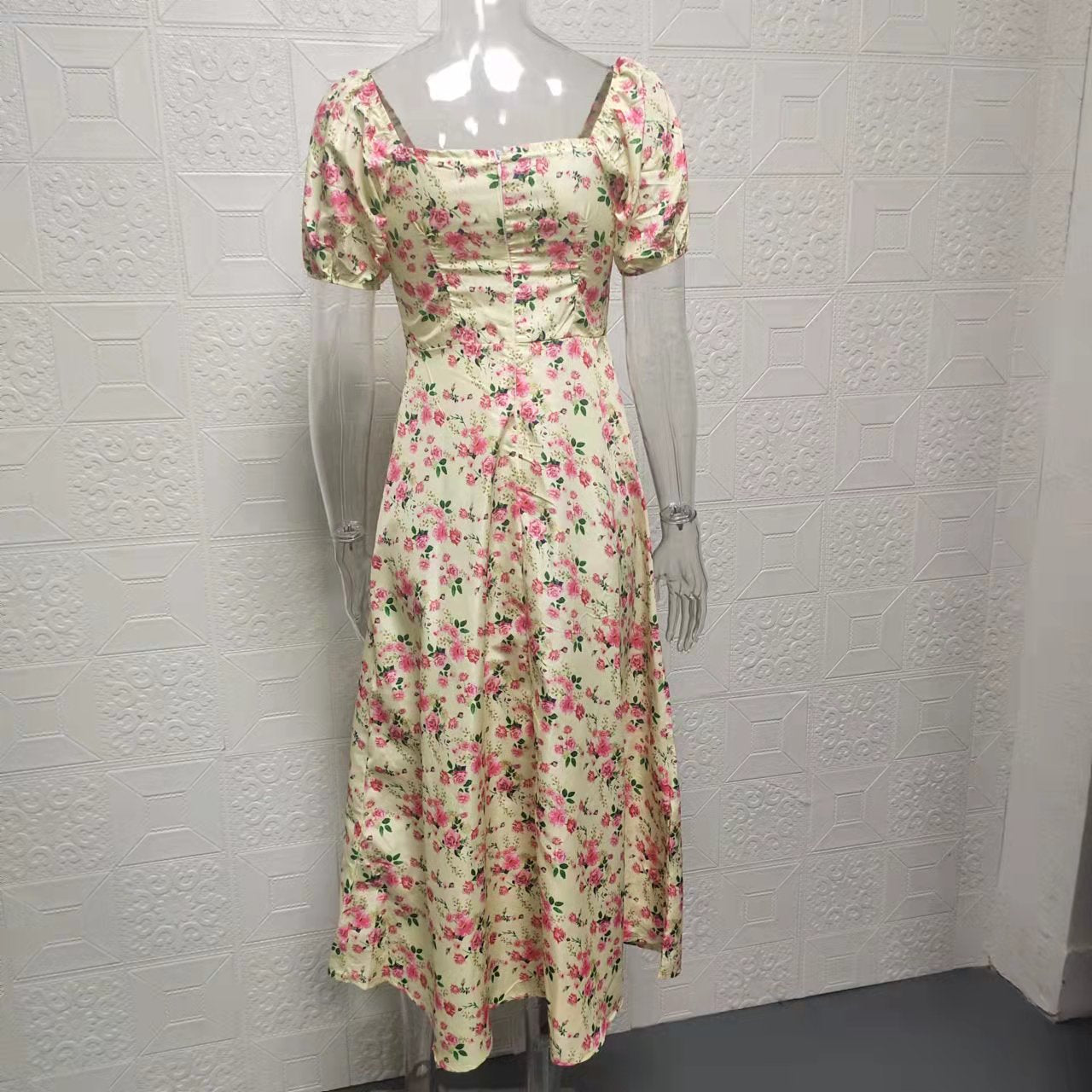Square Neck Long Floral Summer Dress 34