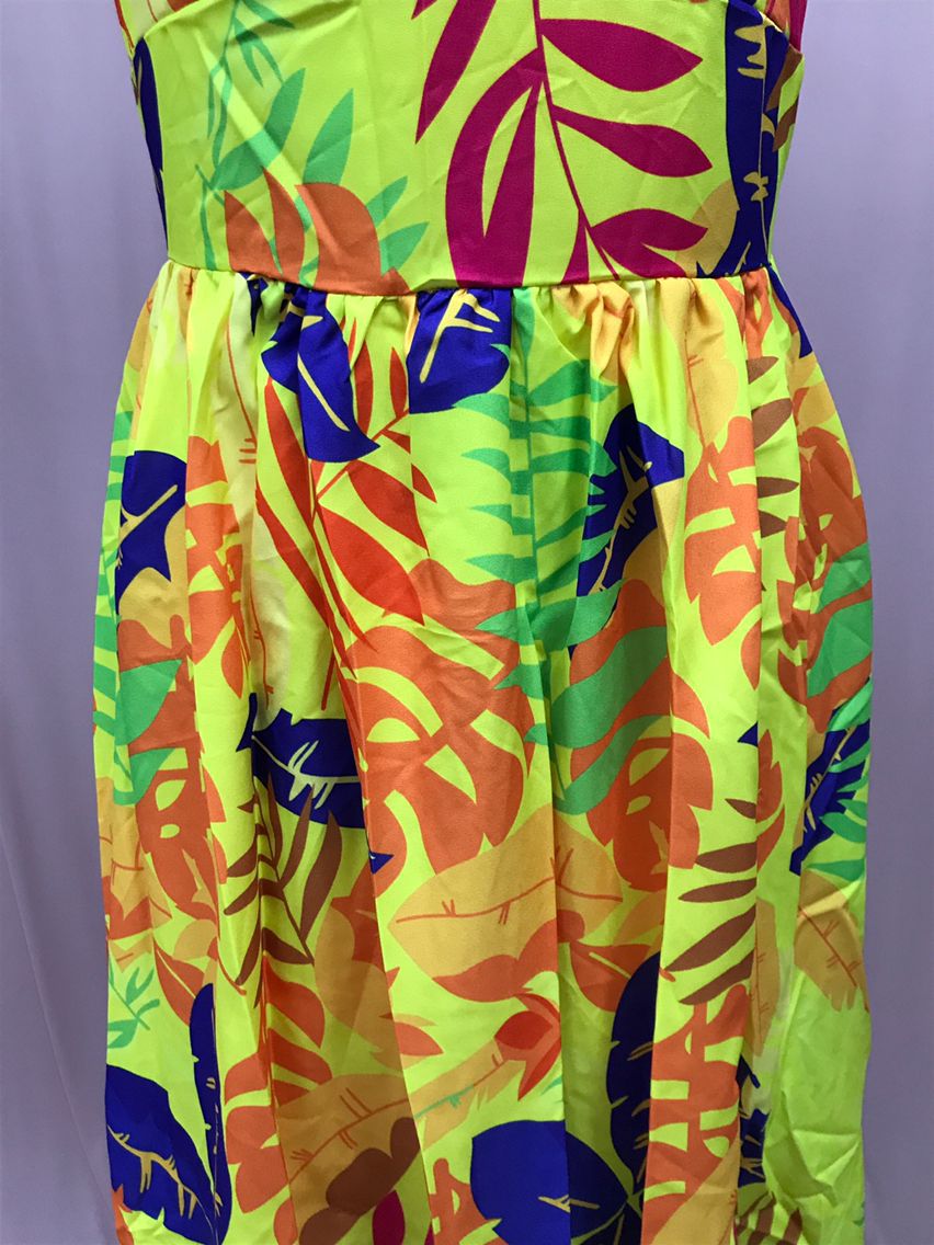 Women leaf bohemian suspender strapless dress 16