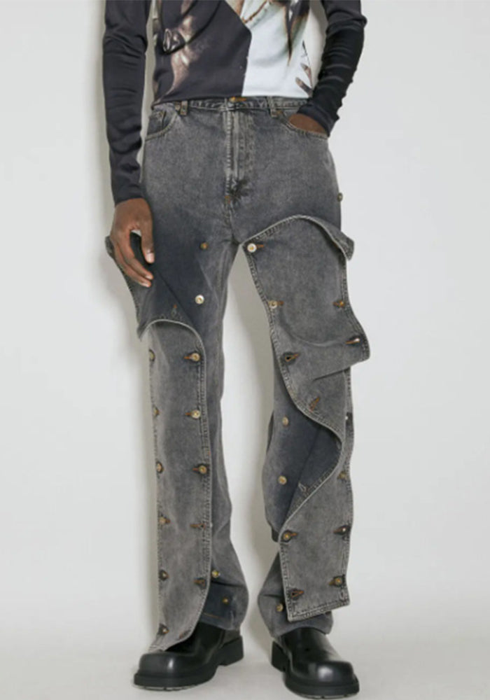 Autumn Street Trend Button Irregular Denim Pants High Waist Slim Fit Jeans