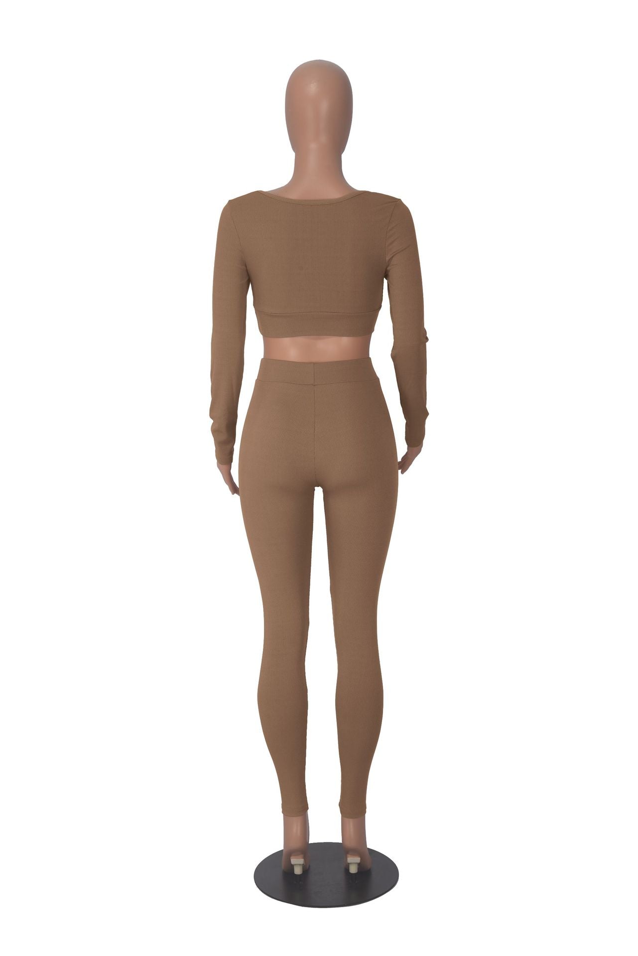 Women Winter Solid Long Sleeve Square Neck Top and Pant Two-piece Set 26