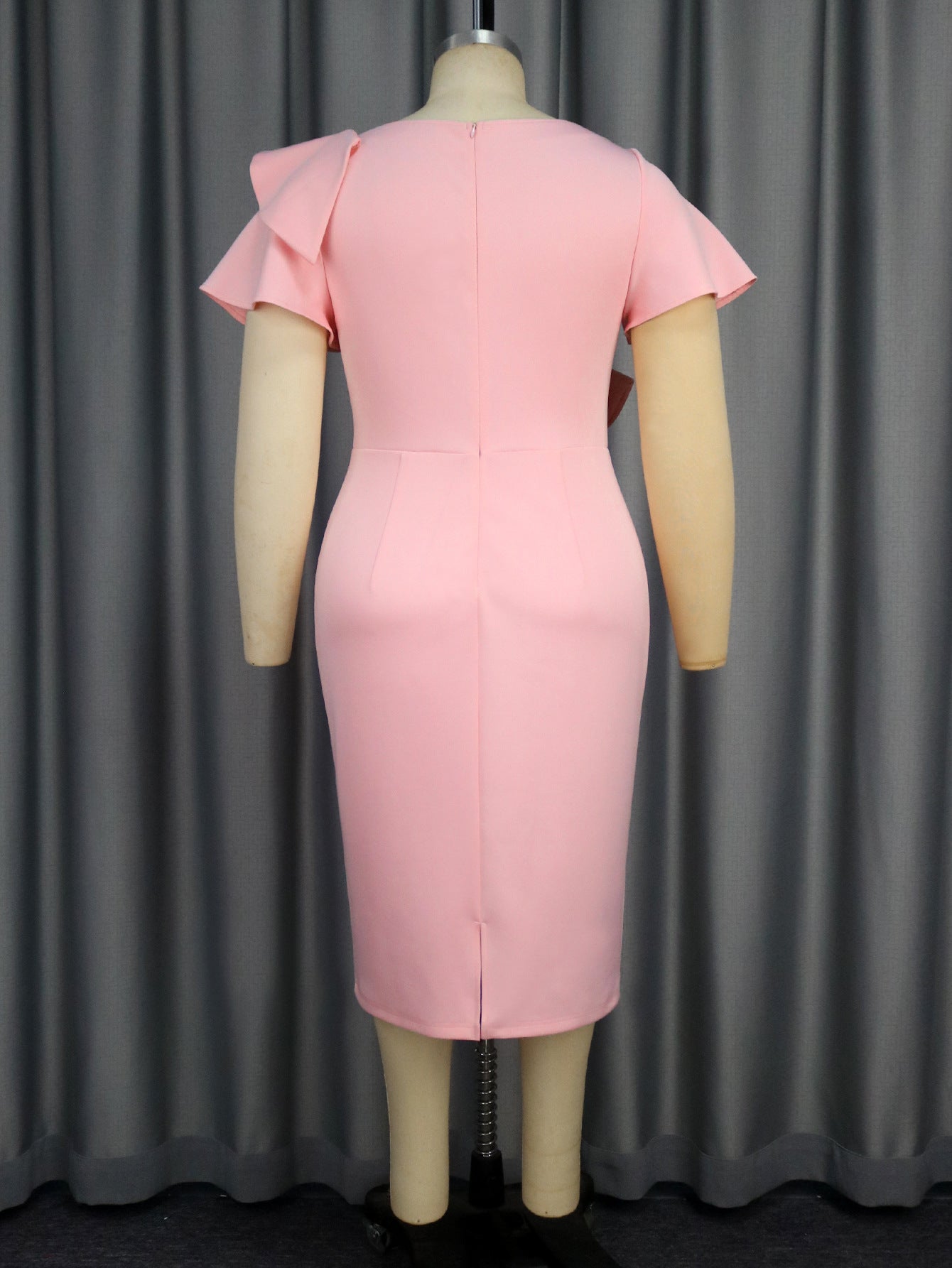 Asymmetric Neckline Ruffle Elegant Bodycon Party Dress 4