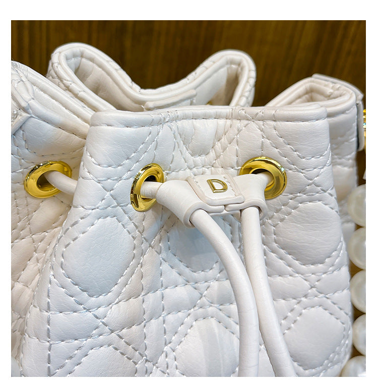 Women Lingge Bag Fashion Pearl Bucket Bag Shoulder Messenger Bag 12