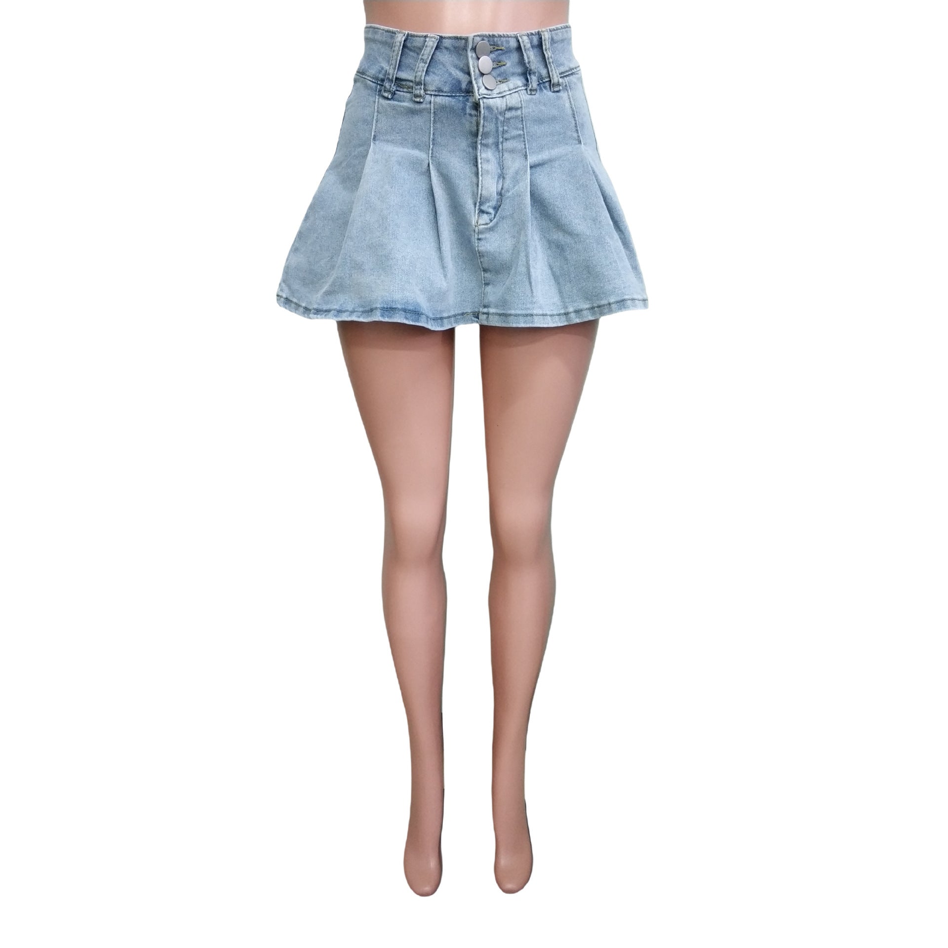 Women Button Washed Denim Skirt 6