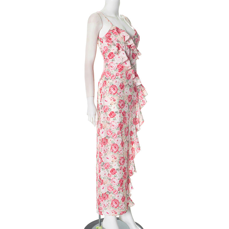 Spring Women's Fashion Elegant High Slit Print Dress 5