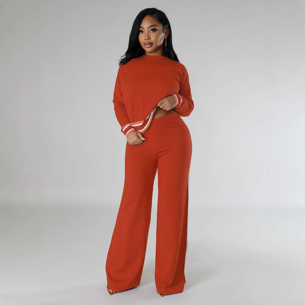 Women's Autumn And Winter Long-Sleeved Knitting Shirt Wide-Leg Trousers Casual Two-Piece Set 11