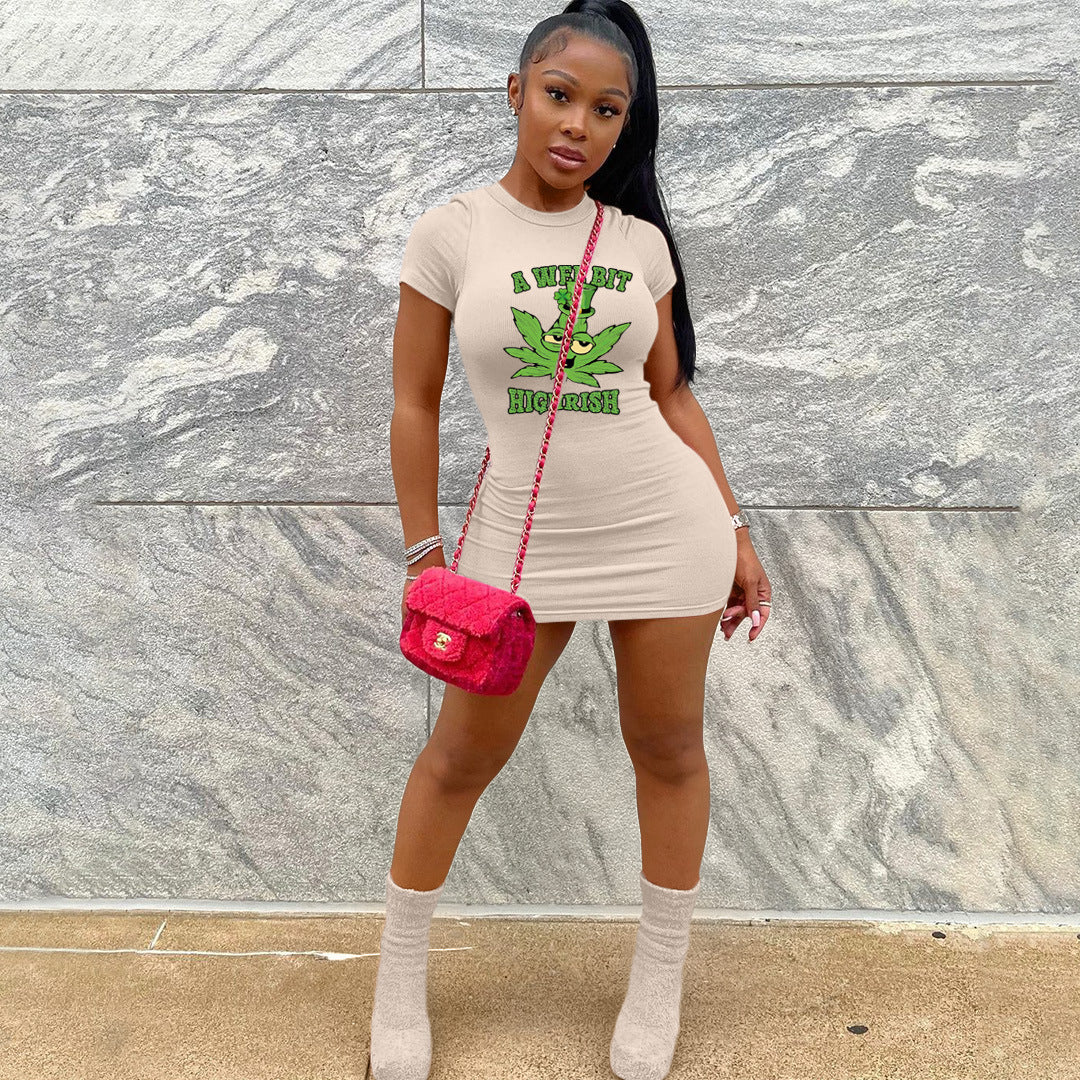 Women Ribbed Printed Short Sleeve Shift Dress 4