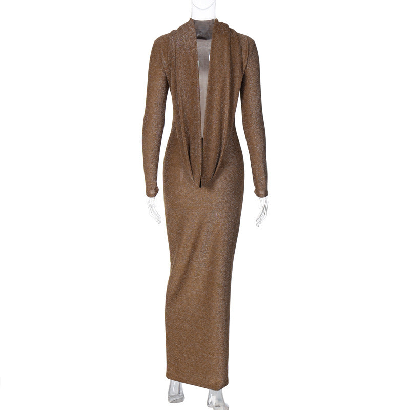 Women Long Sleeve Sexy Backless Maxi Dress 13