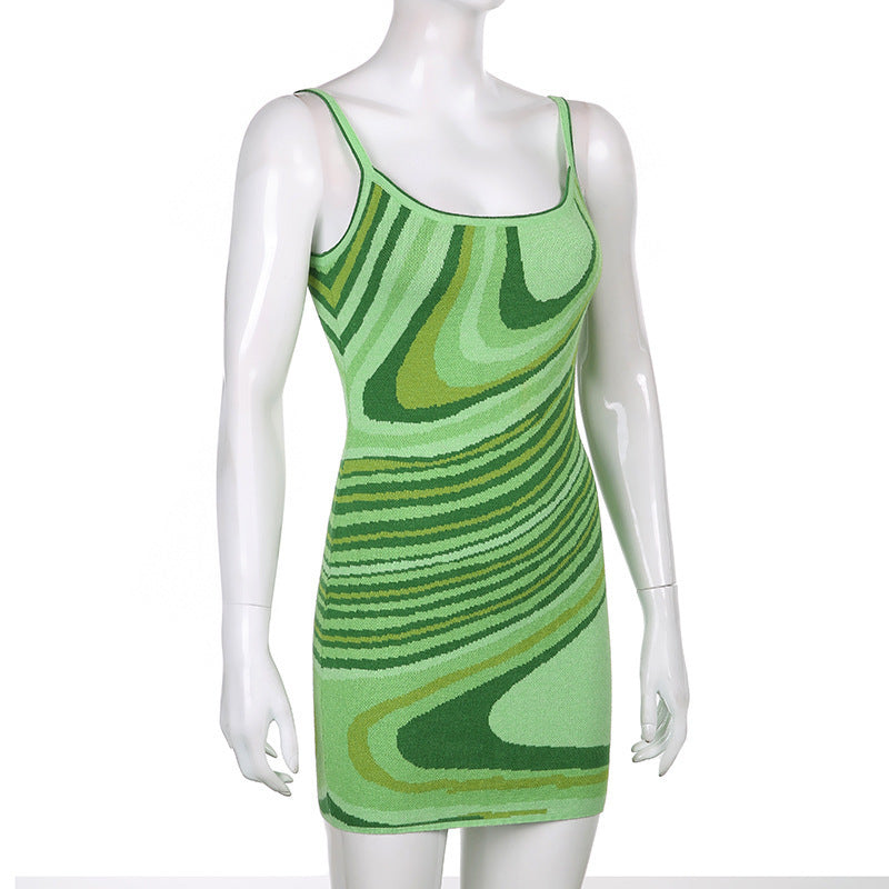 Sexy Summer Fashion Women's Clothing Sexy Irregular Water Ripple Printing Straps Bodycon Dress 11