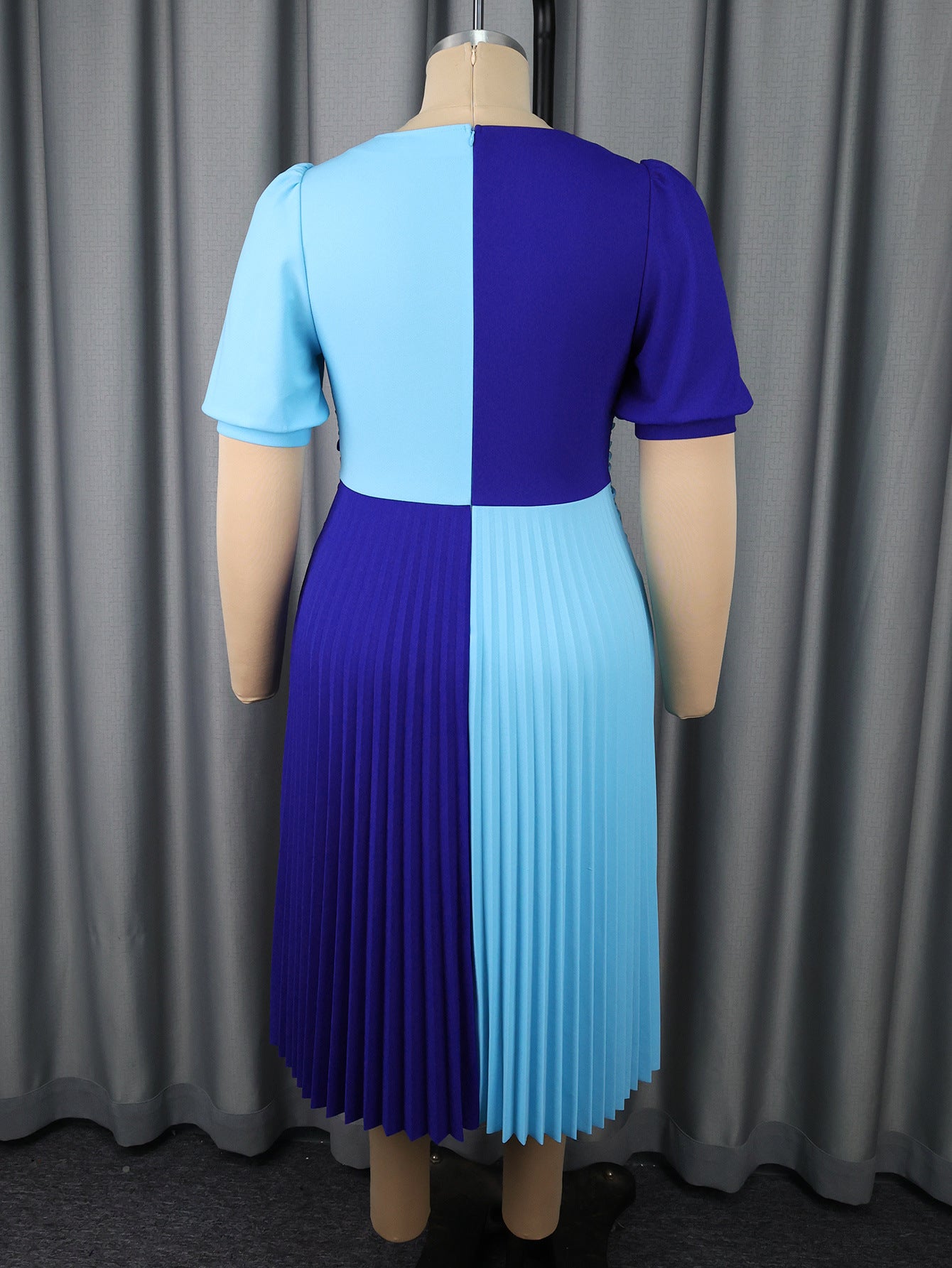 Color Block Patchwork V-Neck Sexy A-Line Dress Slim Waist Party Pleated Dress 7