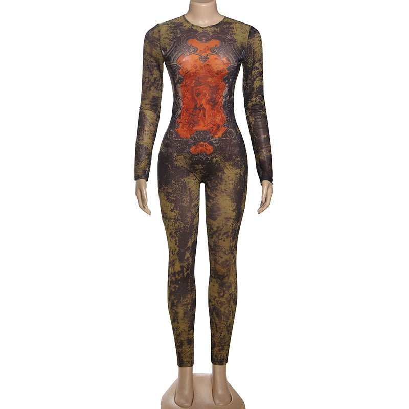 Women autumn sexy street print long sleeve jumpsuit 9