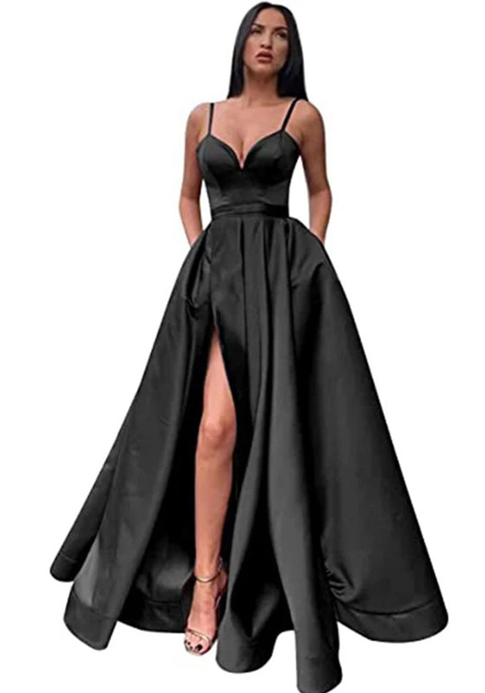 Sexy Solid Colo Strap Slit Prom Dress Beach Weddings Gowm（Processing time need 3-6 days）