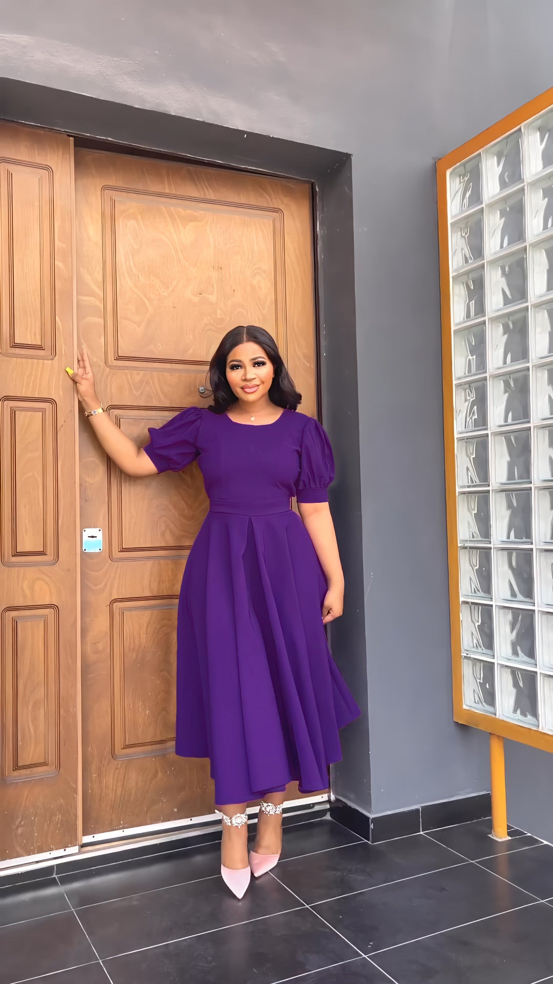 Chic Puff Sleeve Slim Waist Cutout Maxi Summer Dress 5