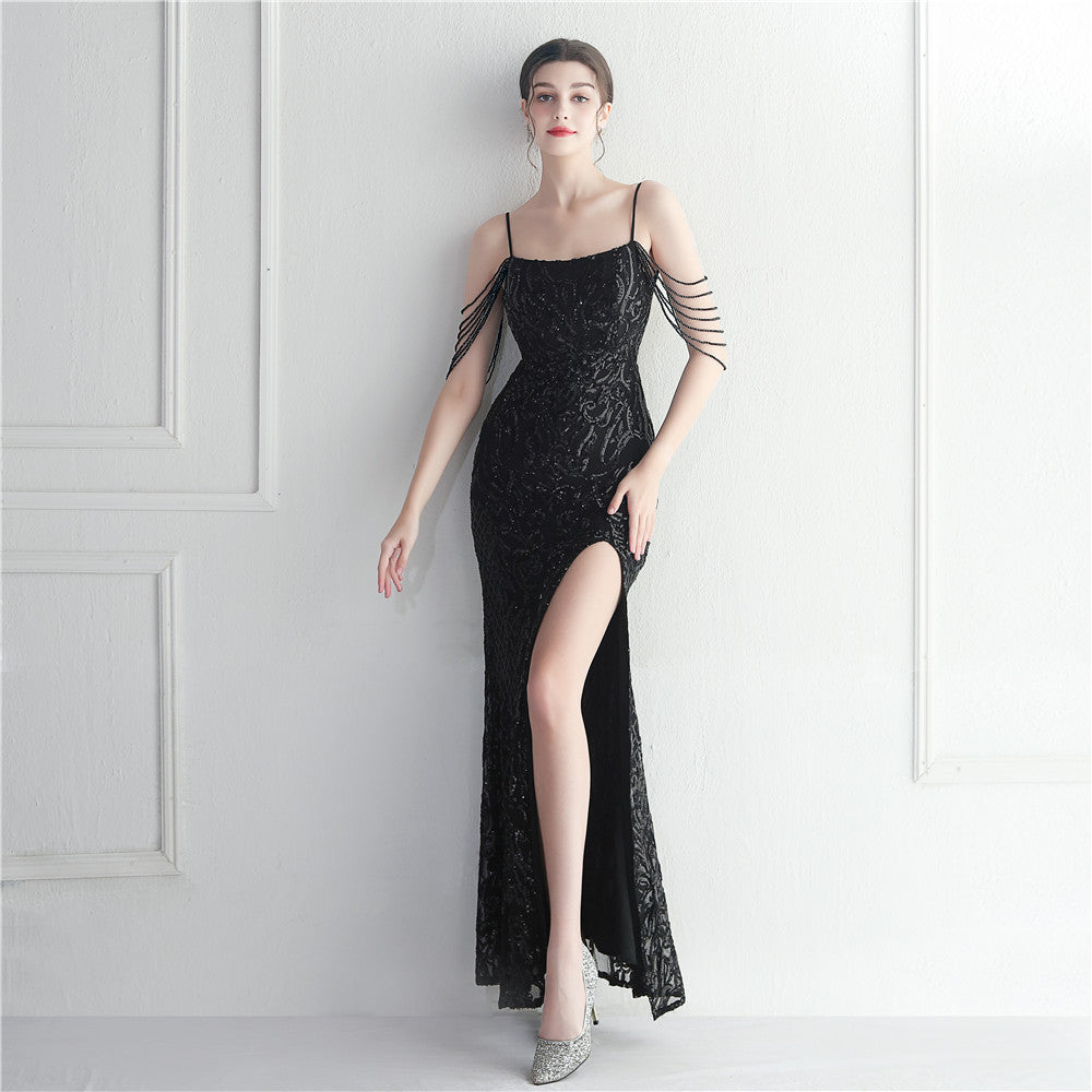 Sexy Straps Sequin Beading Sexy Long Dress Formal Party Evening Dress 15