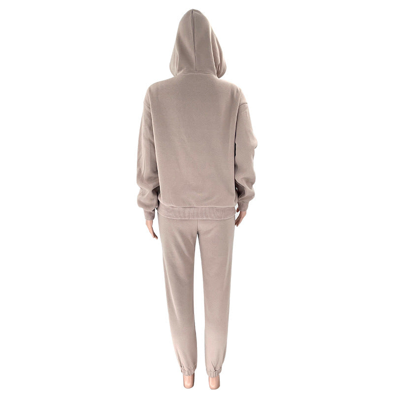 Fall Winter Solid Color Long Sleeve Hoodie Pants Women's Fashion Casual Tracksuit Two Piece Set 17