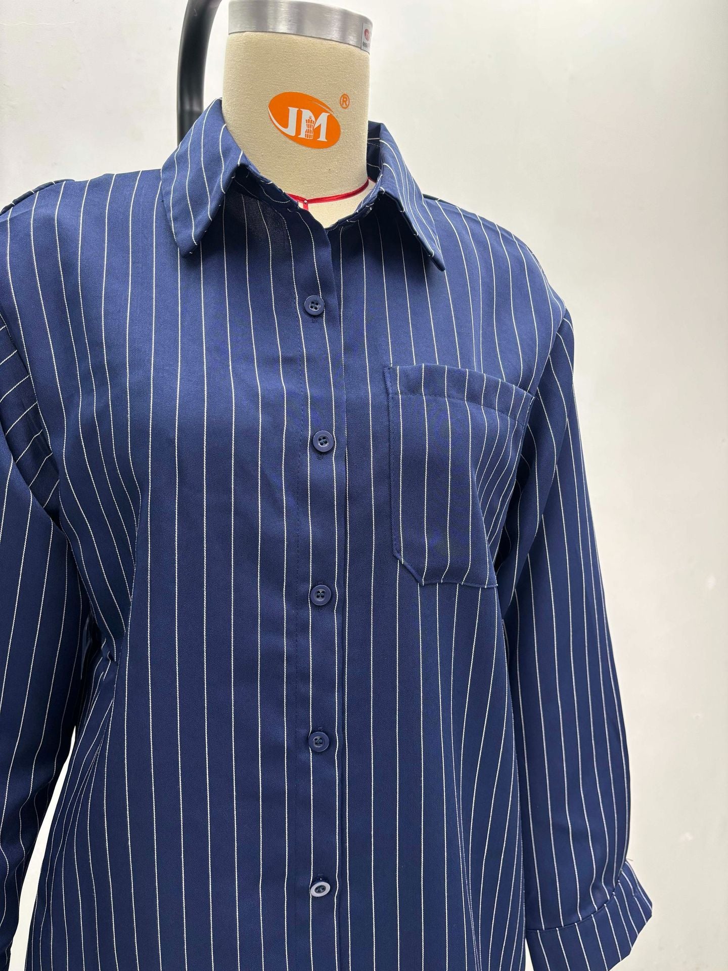 Women French Stripe Casual Long Sleeve Shirt Pants Two-piece Set 8