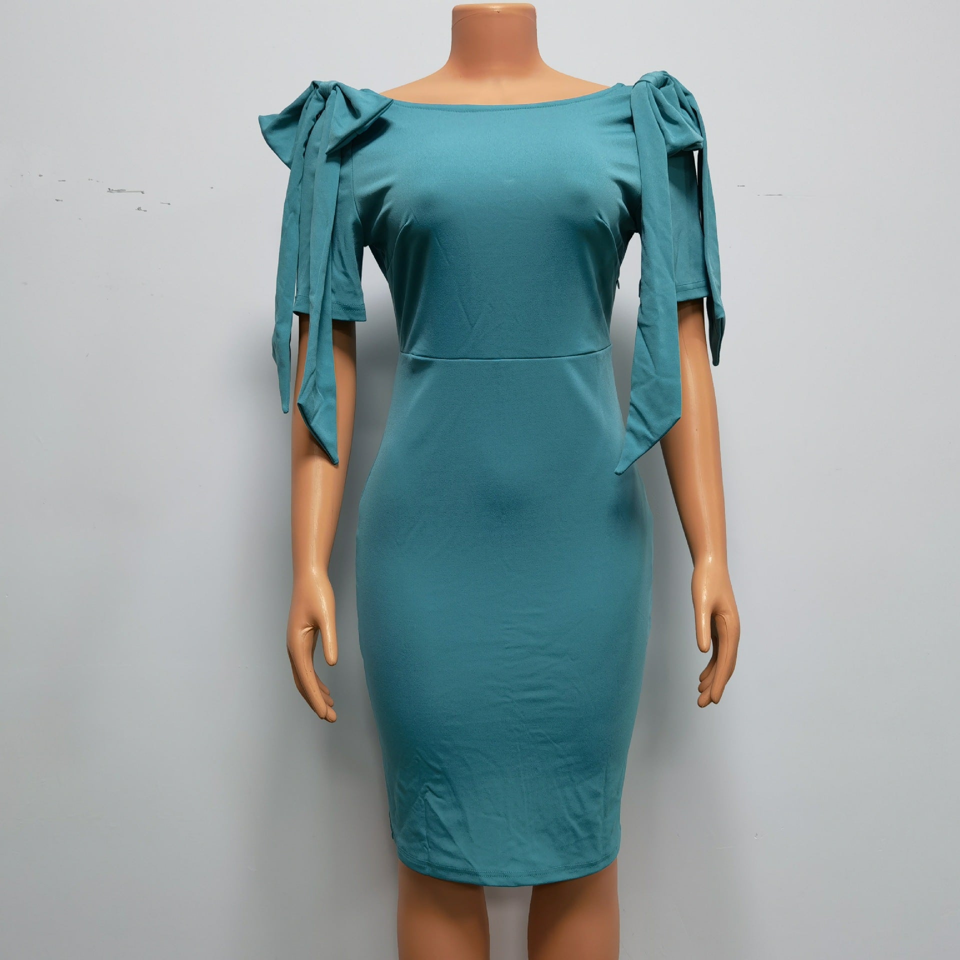 Summer African Women Bow Knot Short Sleeve Bodycon Dress 11