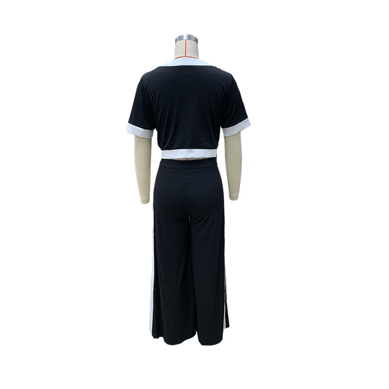 Autumn And Winter Women's Fashion Career Short Short Top Wide Leg Straight Pants Set Two-Piece Suit 7